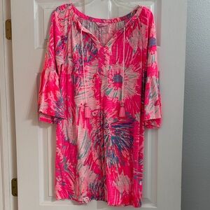 Lilly Pulitzer Neon Pink Floral Tie-Front Tunic